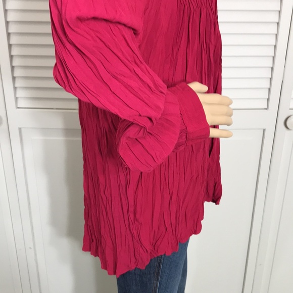 NWT Sundance Magenta Crinkle Blouse Top with Placket XL - Picture 7 of 14